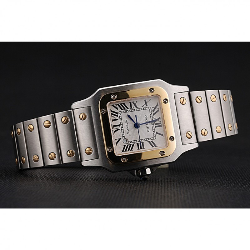 Swiss Cartier Santos De Cartier Galbeee Yellow Gold and Steel Case Steel Bracelet Small 622644-3