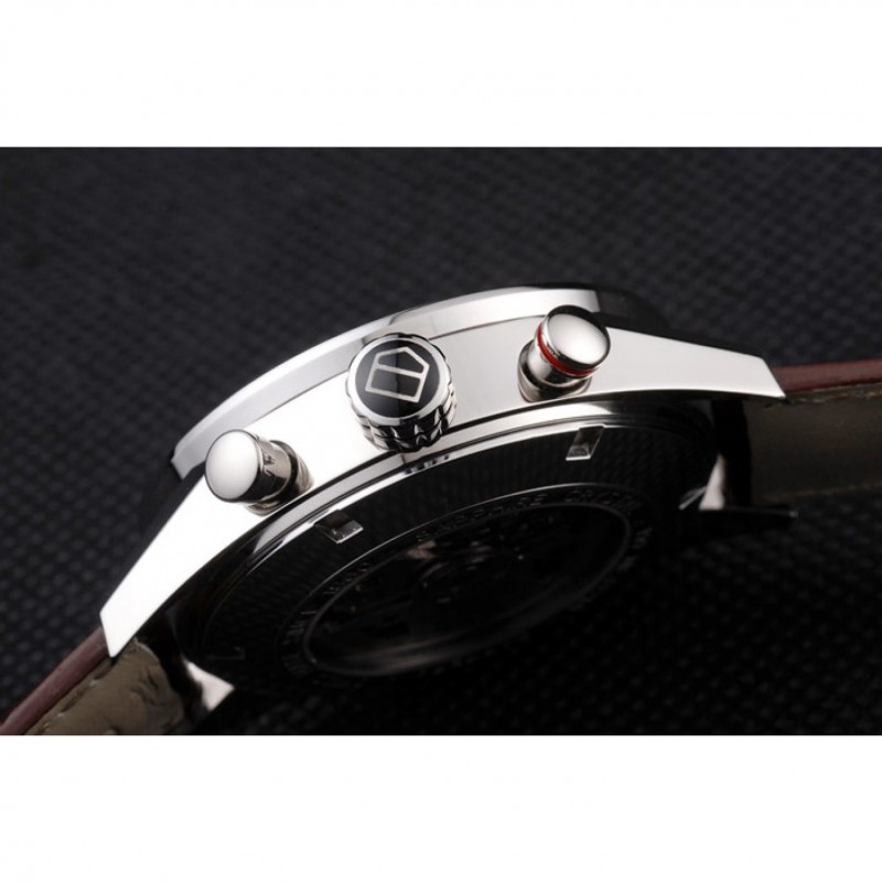 Tag Heuer Swiss Carrera Tachymeter Bezel Dark Brown Leather Strap White Dial-8