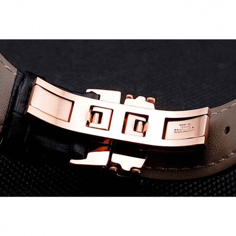 Longines Column Wheel Black Dial Gold Case Black Leather Strap-6