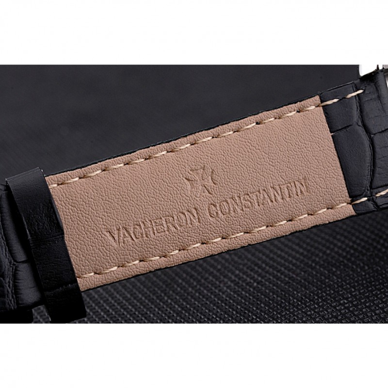 Vacheron Constantin Traditionnelle White Ship Dial Stainless Steel Case Black Leather Strap-6