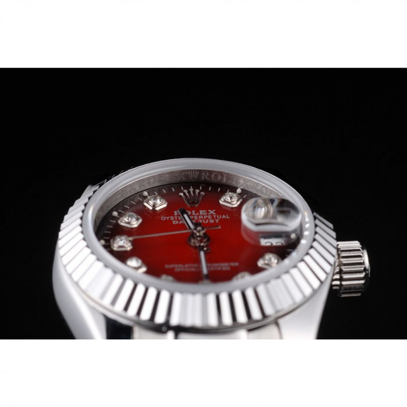 Rolex Datejust Polished Stainless Steel Two Tone Red Dial-5