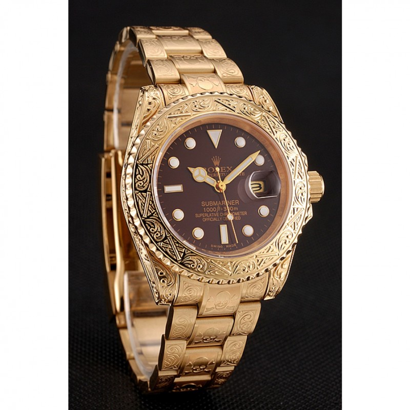 SS Replica Watches Rolex Submariner Skull Limited Edition Brown Dial Gold Case And Bracelet 1454070-2