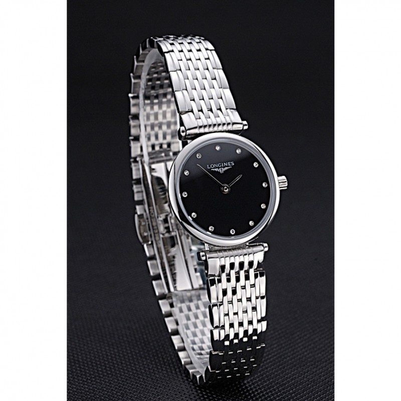 Luxury Replica Watches Longines La Grande Classique Stainless Steel Black Dial Diamond Markers Femme 622112-2