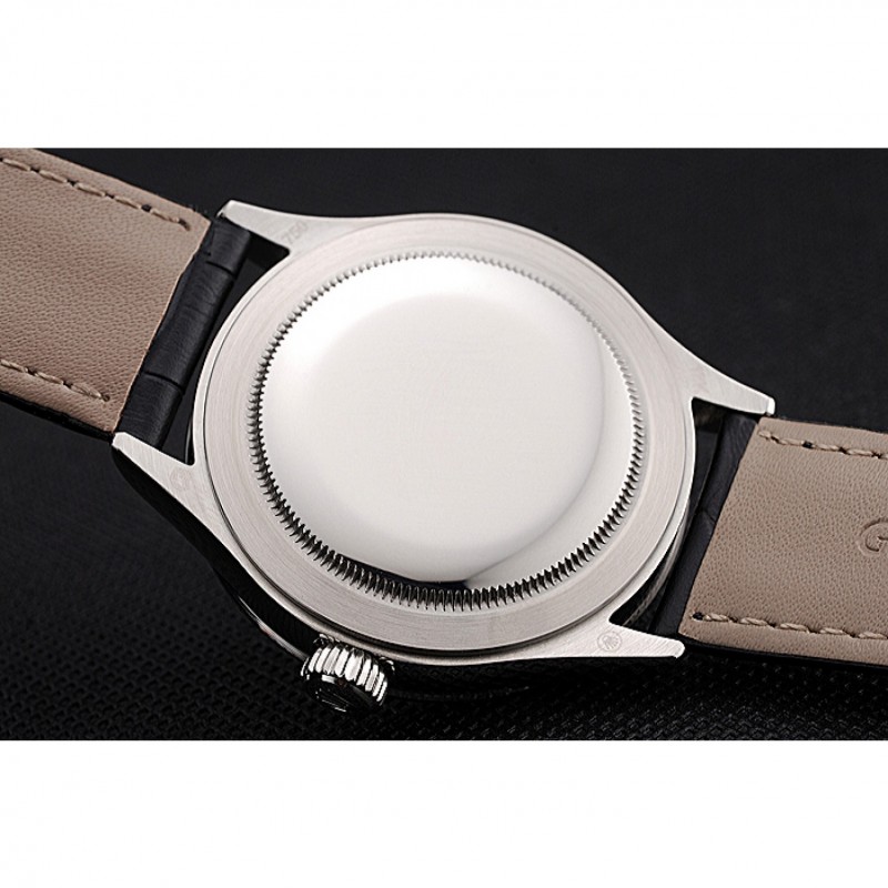 Swiss Rolex Cellini Time Silver Case Black Dial Black Leather Bracelet 622654-6