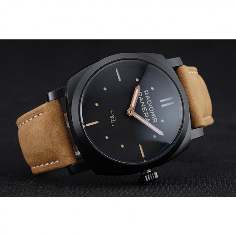 Luxury Panerai Radiomir 1940 3 Days Ceramica Black Dial Brown Leather Bracelet 1454229-4