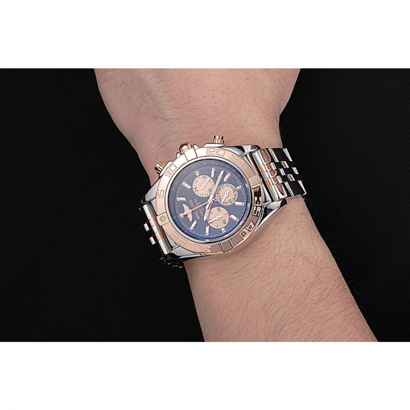 Breitling Chronomat Black Dial Rose Gold Bezel And Subdials Stainless Steel Case Two Tone Bracelet-8