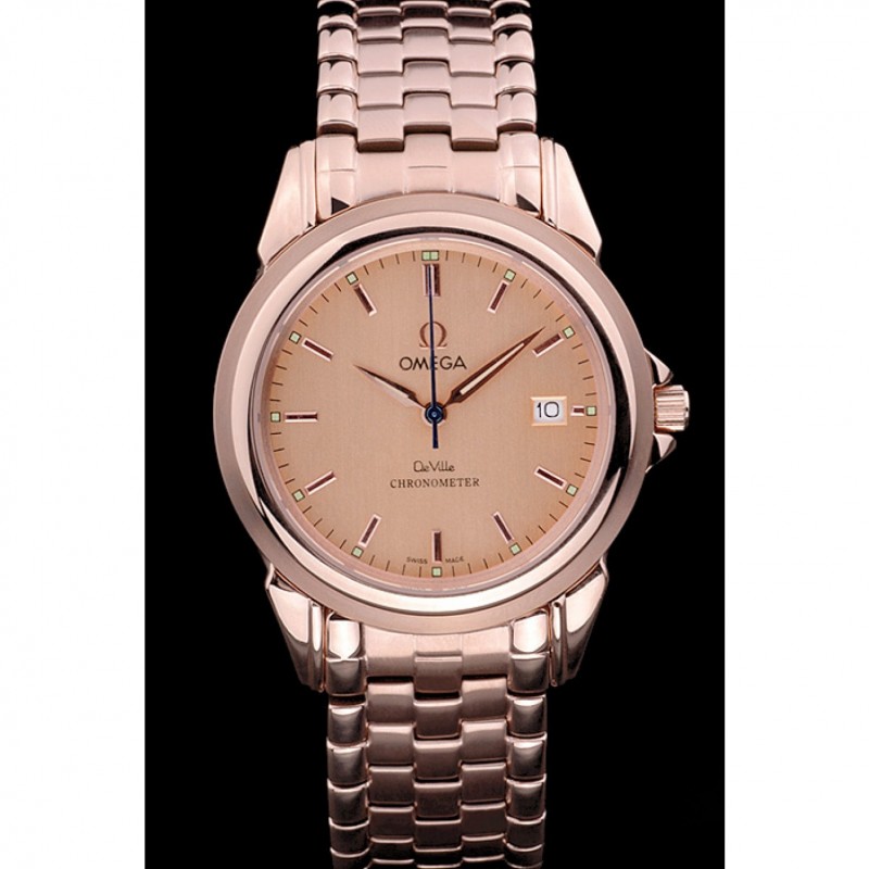 AAA Replica Watches Omega De Ville Rose Gold Dial Rose Gold Stainless Steel Bracelet 1454188-1