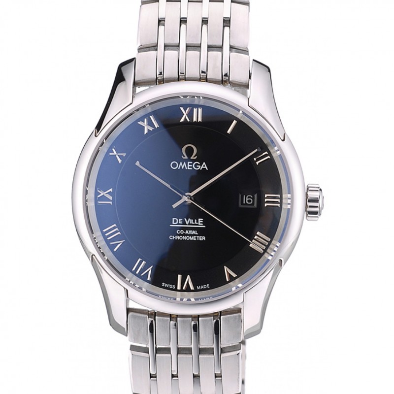 Omega Swiss DeVille Stainless Steel Bezel Roman Numbers Black Dial 7613-0