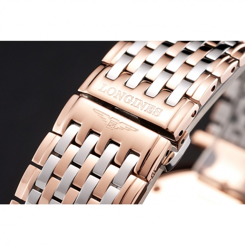 Swiss Longines Grande Classique White Dial Roman Numerals Rose Gold Case Two Tone Bracelet-5