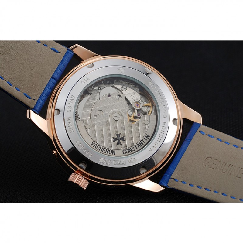 Vacheron Constantin Patrimony Power Reserve Blue Dial Gold Diamond Case Blue Leather Bracelet 1454270-7