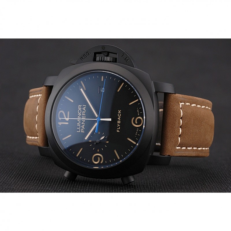 Panerai Luminor 1950 3 Days Chrono Flyback Black Dial Black Case Brown Leather Strap-3