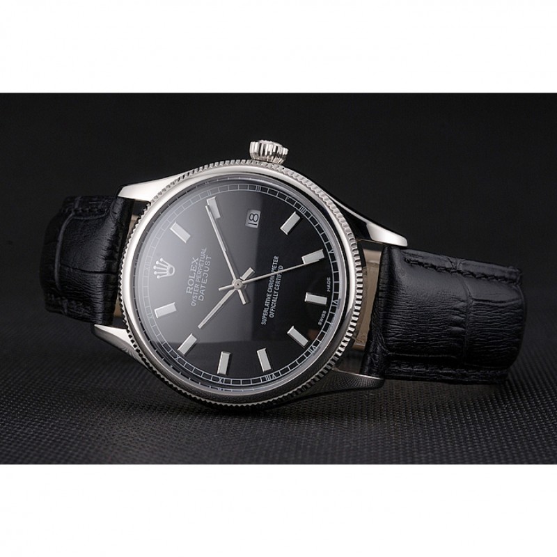 High End Replica Watches Swiss Rolex Datejust Black Dial Stainless Steel Case And Bracelet-3
