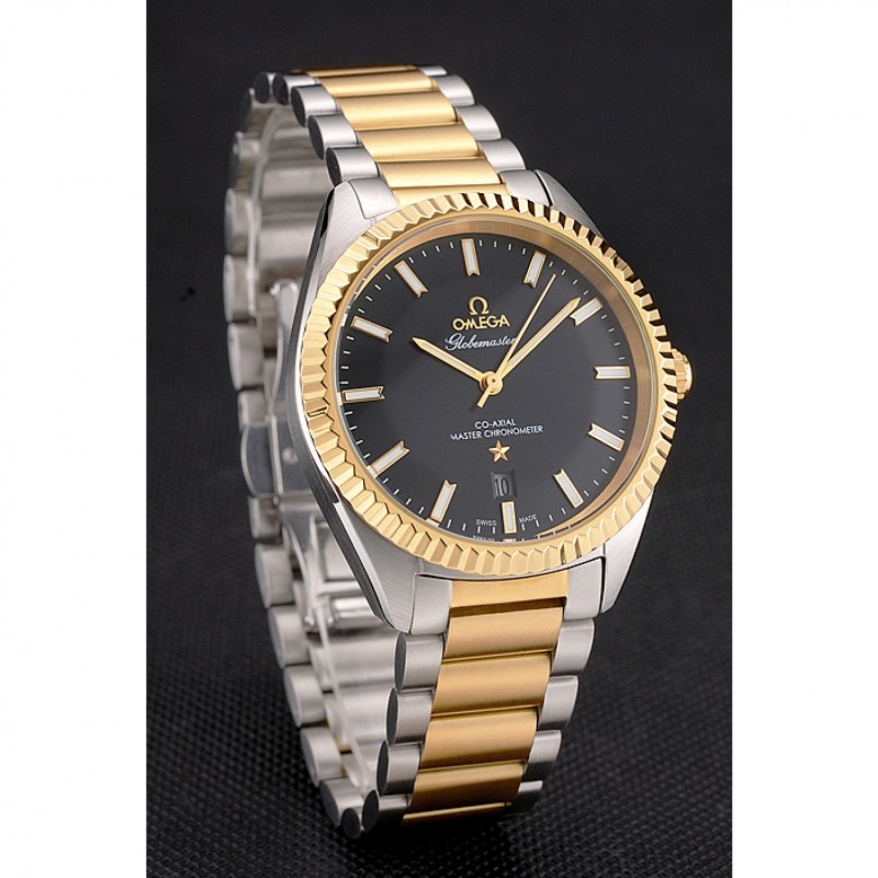 Omega Globemaster Black Dial Stainless Steel Case Gold Bezel Two Tone Bracelet-2