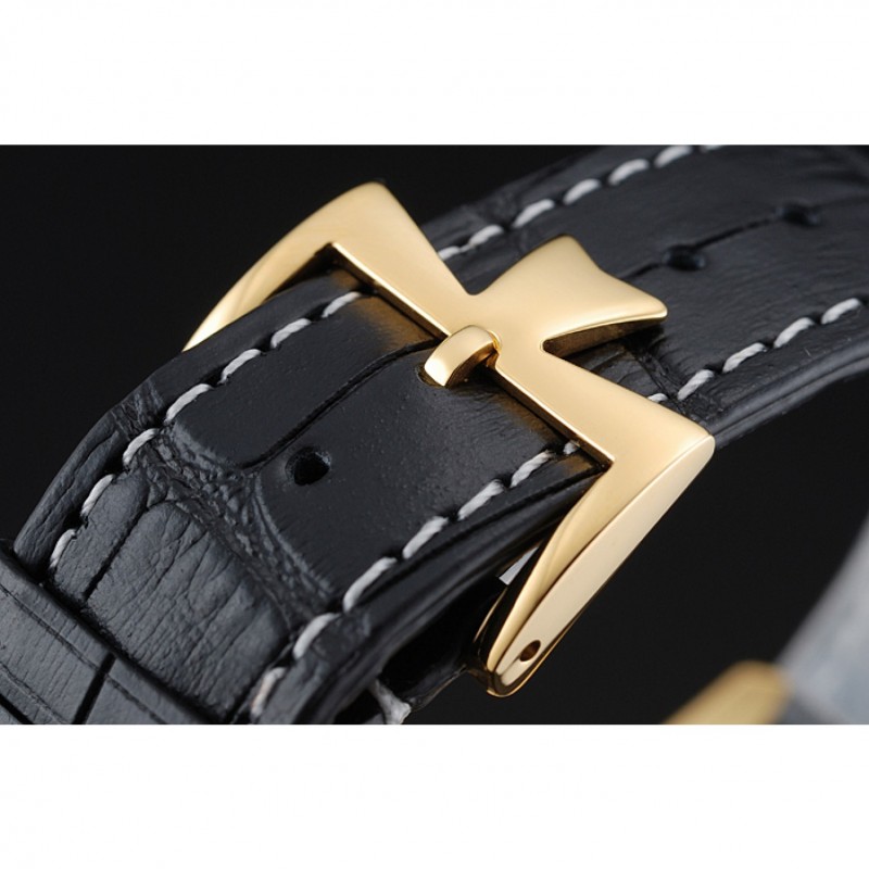 Swiss Vacheron Constantin Patrimony Grand Taille White Dial Gold Diamond Case Black Leather Bracelet 1454181-6