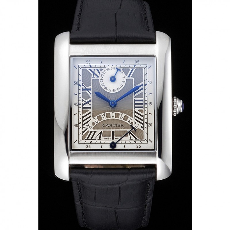 Cartier Tank White Dial Stainless Steel Case Black Leather Strap 622761-1