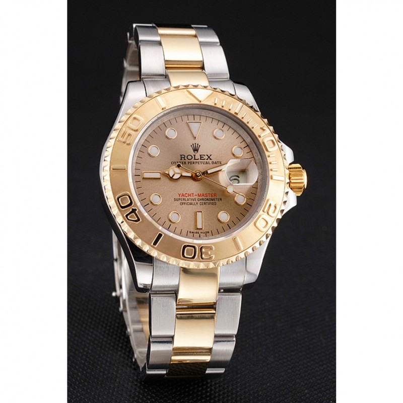 Swiss Rolex Yacht-Master Champagne Dial Gold Bezel Stainless Steel Case Two Tone Bracelet-2