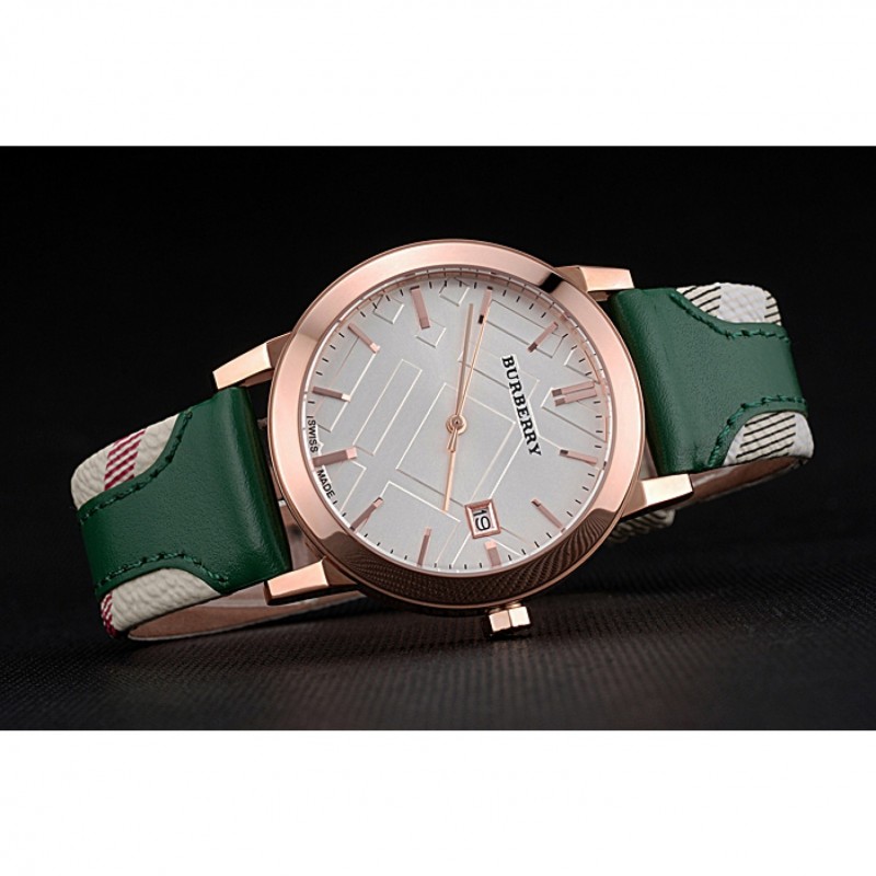 Burberry The City Classic Silver Dial Green Bracelet 622564-3