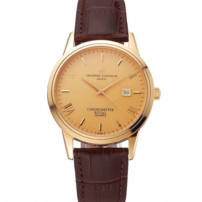 Vacheron Constantin Patrimony Chronometre Royal Gold Dial Gold Case Brown Leather Strap-0
