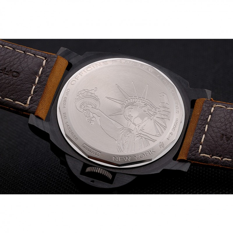 Swiss Panerai Luminor Marina Black Dial Black Case Brown Leather Strap-7