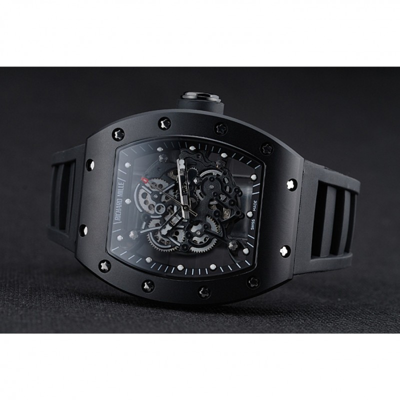 High Quality Richard Mille RM 055 Bubba Watson Black Case Black Rubber Bracelet 1454199-4