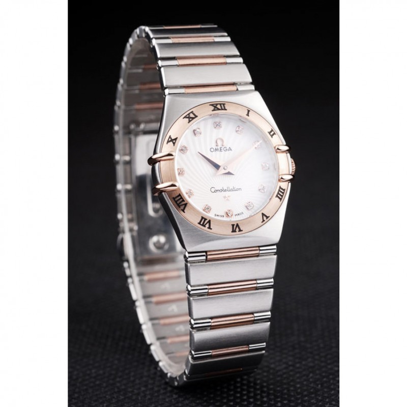 Omega Swiss Constellation Jewelry Rose Gold Case Small Radial Emblem White Dial-2