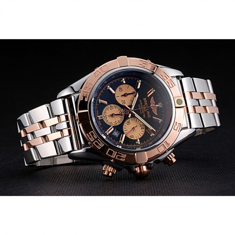 Breitling Chronomat Black Dial Rose Gold Bezel And Subdials Stainless Steel Case Two Tone Bracelet-3