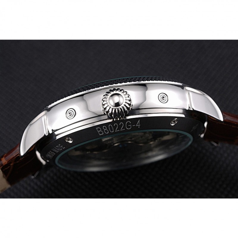 Patek Philippe Day Date Tourbillon White Dial Stainless Steel Case Embossed Bezel Brown Leather Strap 622837-8