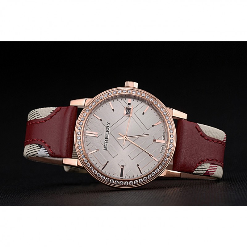 Burberry The City Classic Diamonds Case Silver Dial Red Bracelet 622570-3