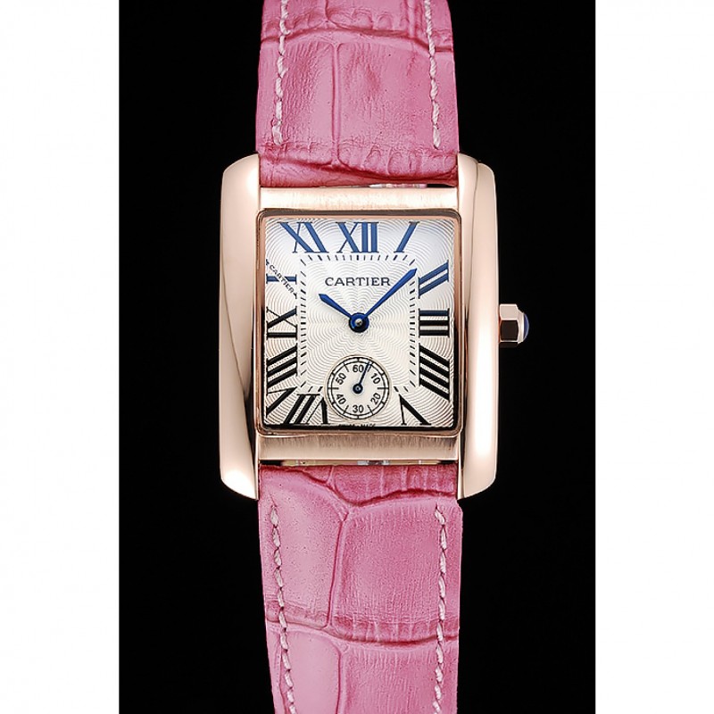 Cartier Tank MC Gold Case White Dial Pink Leather Strap 622176-1