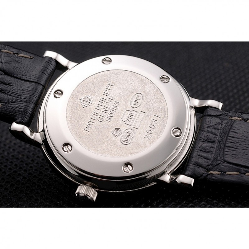 Cheap Patek Philippe Calatrava White Dial Double Ribbed Bezel Stainless Steel Case Black Leather Strap-7