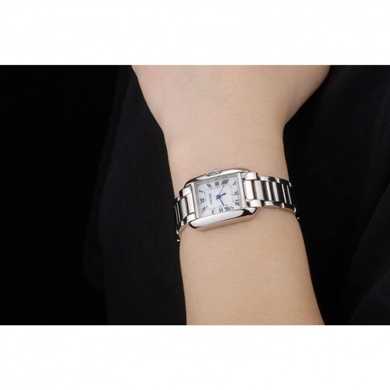 Best Cartier Tank Anglaise 23mm Silver Dial Stainless Steel Case And Bracelet-8