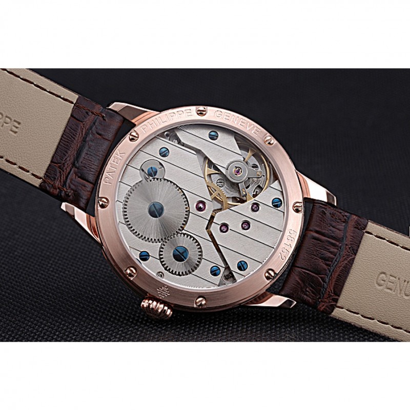 Patek Philippe Geneve Two Dial Rose Dial Rose Gold Bezel Brown Leather Band 622149-8