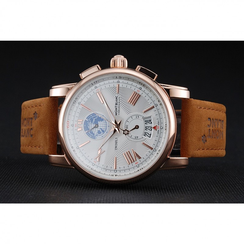 Montblanc Twinfly Chronograph White Dial Brown Suede Leather Bracelet 1454116-4