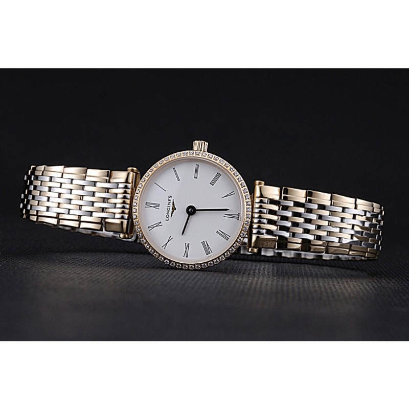 Longines La Grande Classique Two Tone Band White Dial Diamond Bezel Femme 622104-4