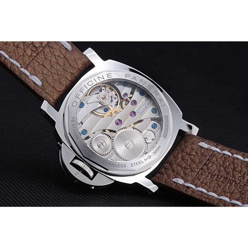SS Replica Watches Panerai Luminor Marina Stainless Steel Bezel Brown Leather Bracelet 622314-8
