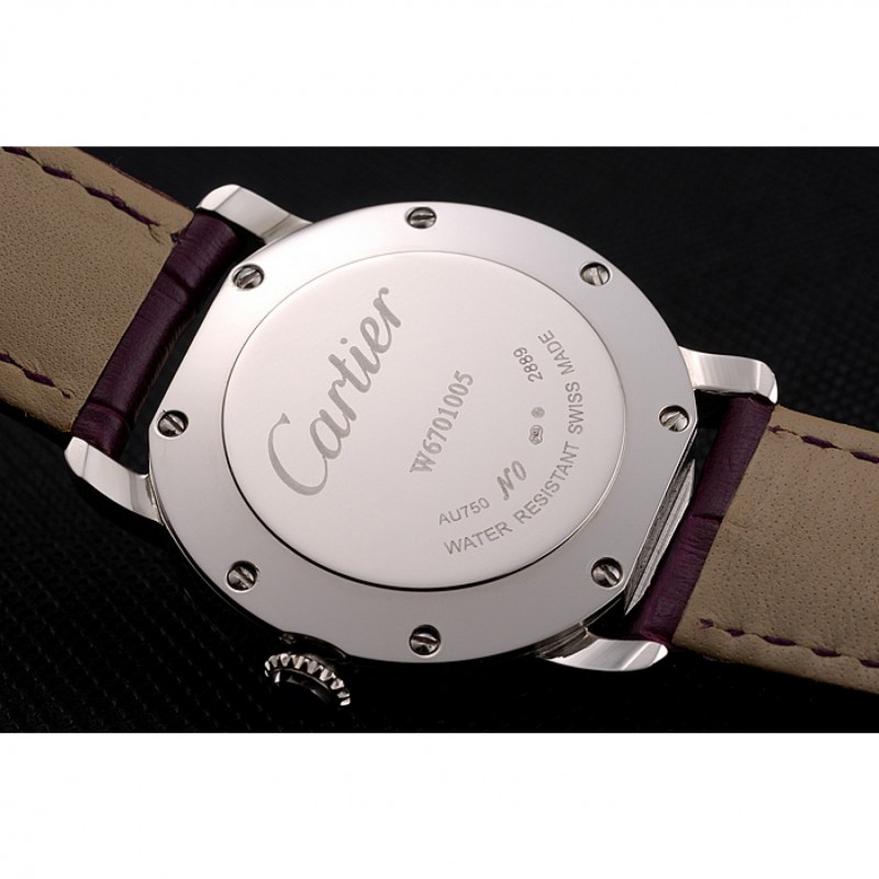 Cartier Ronde White Dial Stainless Steel Case Purple Leather Strap-7