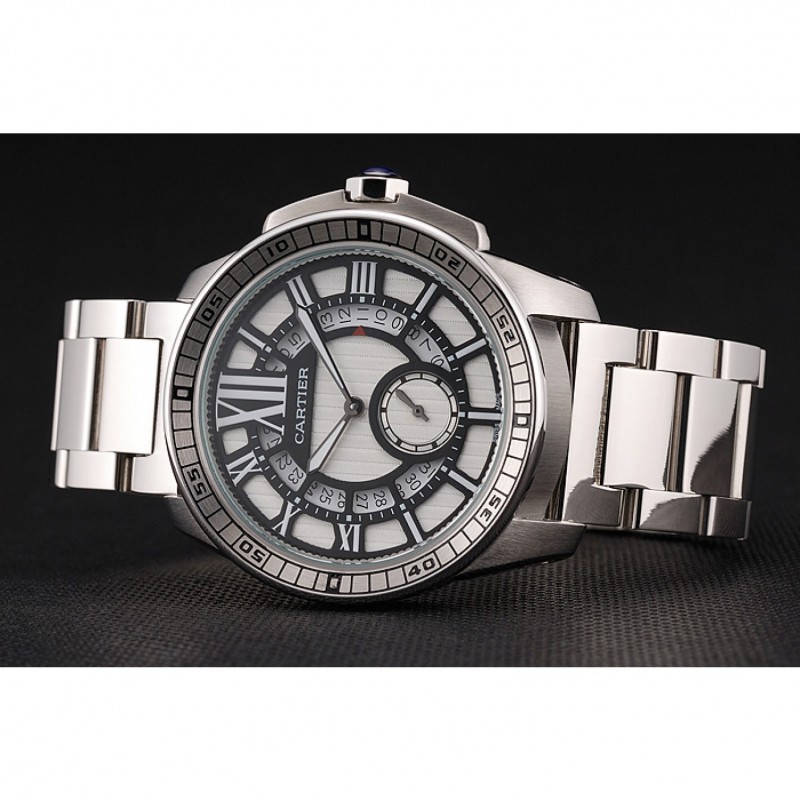 AAA Replica Watches Cartier Calibre De Cartier Small Seconds Black And White Dial Stainless Steel Case And Bracelet-3