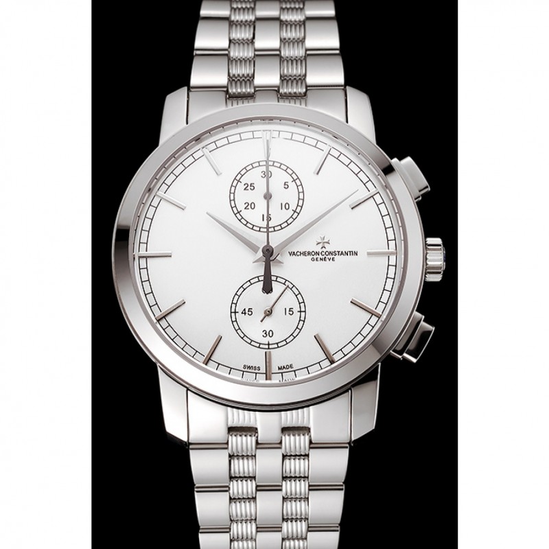 Swiss Vacheron Constantin Patrimony Traditionnelle Chronograph White Dial Stainless Steel Case And Bracelet 1453755-1