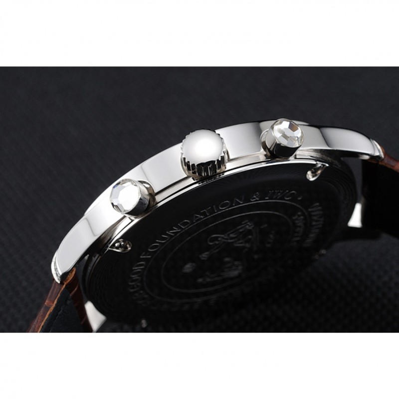 Luxury Replica Watches IWC Portugieser Chronograph White Dial Steel Hands And Numerals Steel Case With Diamonds Brown Leather Strap-8