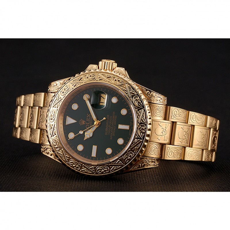 Luxury Replica Watches Swiss Rolex Submariner Skull Limited Edition Green Dial Gold Case And Bracelet 1454088-3