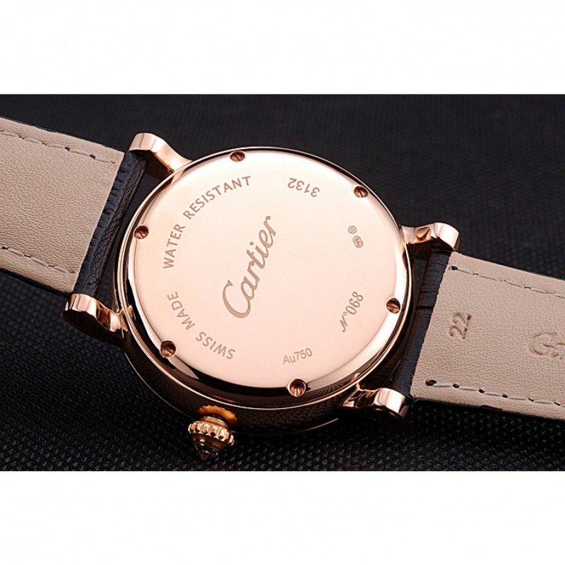 High Quality Replica Watches Cartier Rotonde Black And White Dial Gold Case With Jewels Black Leather Strap 622758-8