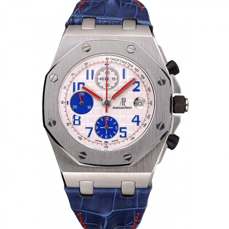 Swiss Audemars Piguet Royal Oak Offshore White Dial Stainless Steel Case Blue Leather Strap 622850-0