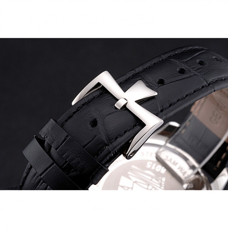 Vacheron Constantin Traditionnelle Black Ship Dial Stainless Steel Case Black Leather Strap-5