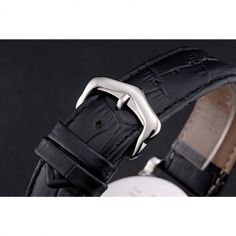 Cartier Rotonde Date White Dial Stainless Steel Case Black Leather Strap-5