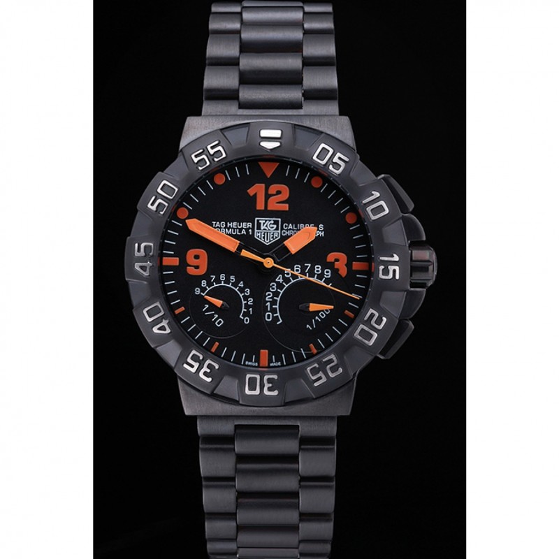 Luxury Tag Heuer Formula One Calibre S Black Dial Orange Numerals Ion Plated Steinless Steel Bracelet 622300-1