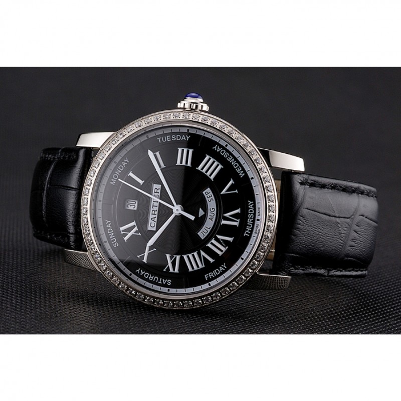 Swiss Cartier Ballon Bleu GMT Silver Dial Stainless Steel Case Black Leather Strap-4