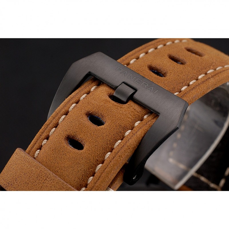 Swiss Panerai Luminor GMT Carbotech Black Dial Black Case Brown Leather Strap-5
