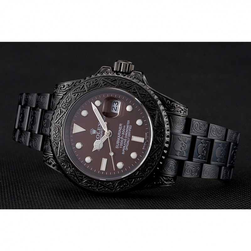 Cheap Replica Watches Rolex Submariner Skull Limited Edition Brown Dial All Black Case And Bracelet 1454075-3