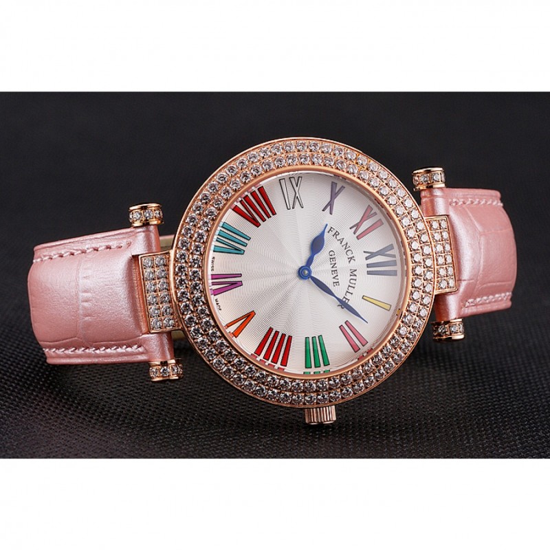 Franck Muller Double Mistery Ronde White Dial Rose Gold Case Light Pink Leather Strap-3