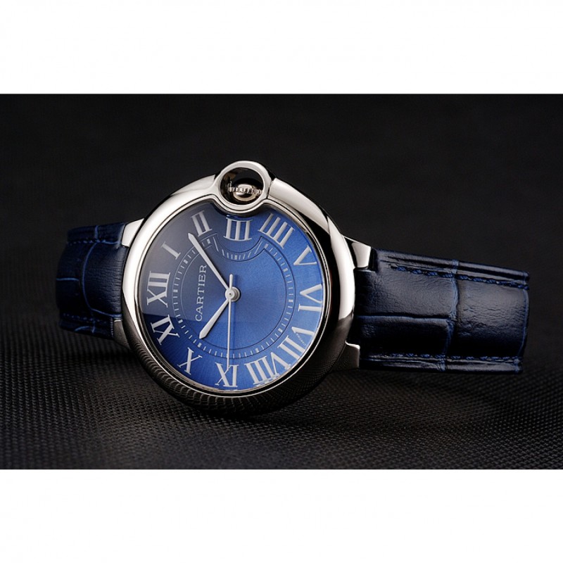 Cartier Ballon Bleu Silver Bezel with Dark Blue Dial and Dark Blue Leather Band 621555-4